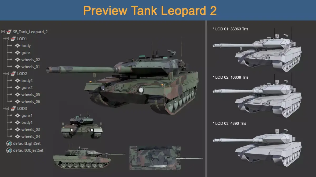 Asset - Army - Tank - Leopard 2 Low-poly 3D model