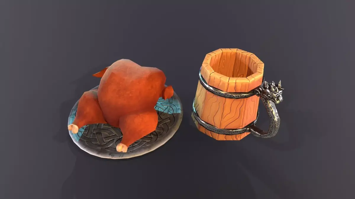 Lowpoly stylized fried chicken and beer pint mug asset Low-poly 3D model