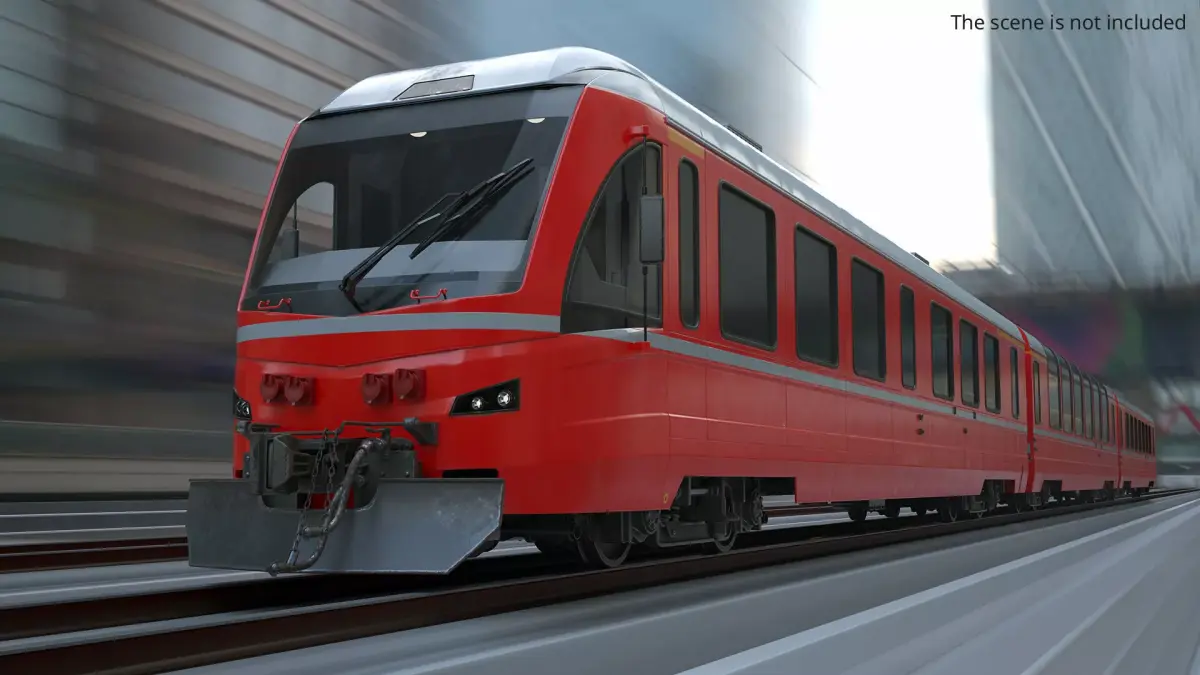 Red Diesel Train with First Class and Second Class Wagons 3D model purchase