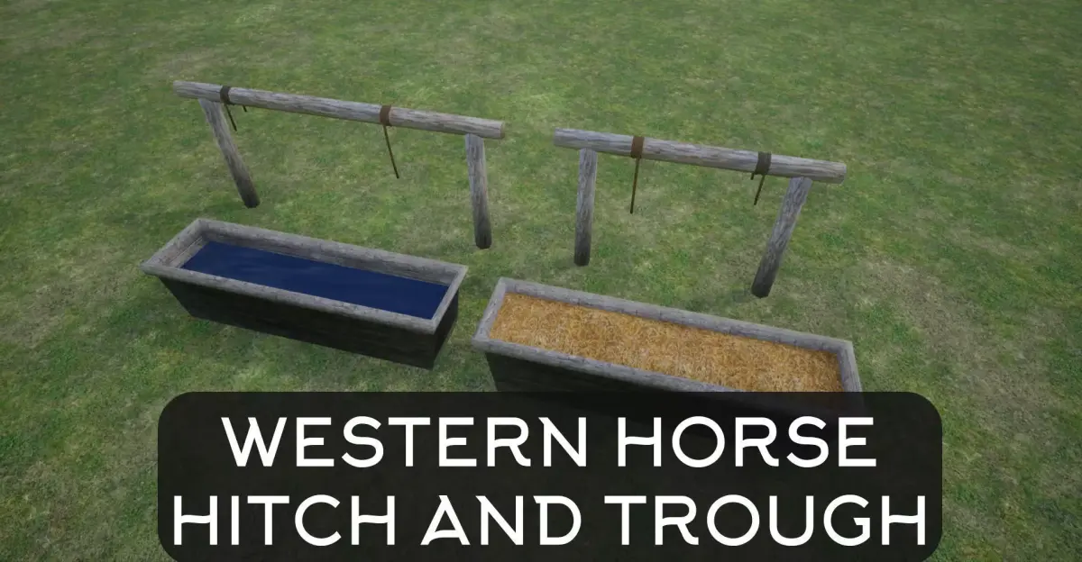 Lowpoly Western Horse Hitch And Trough Low-poly 3D model
