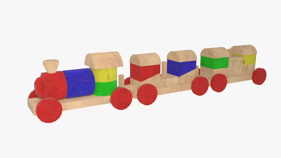 Wooden Toy Train Low-poly 3D model 3