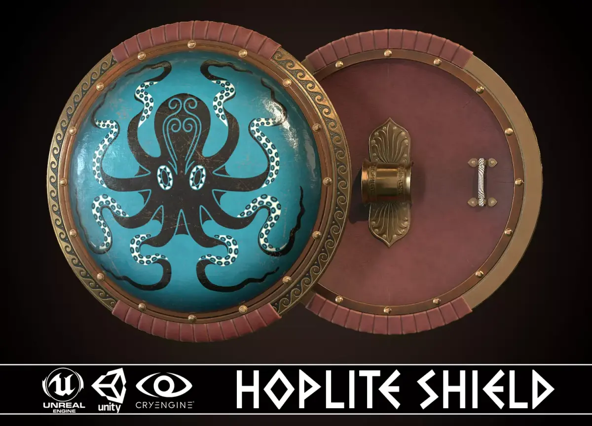 Hoplite Shield Octopus Low-poly 3D model