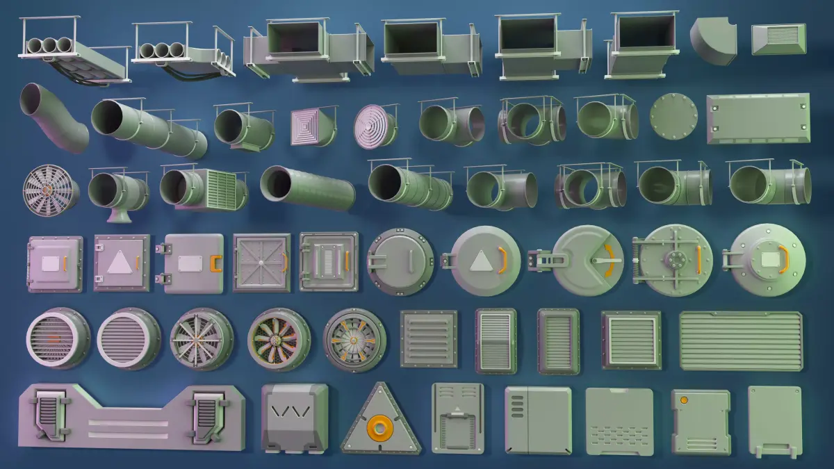 Industrial Kitbash - 8 - 55 pieces 3D model