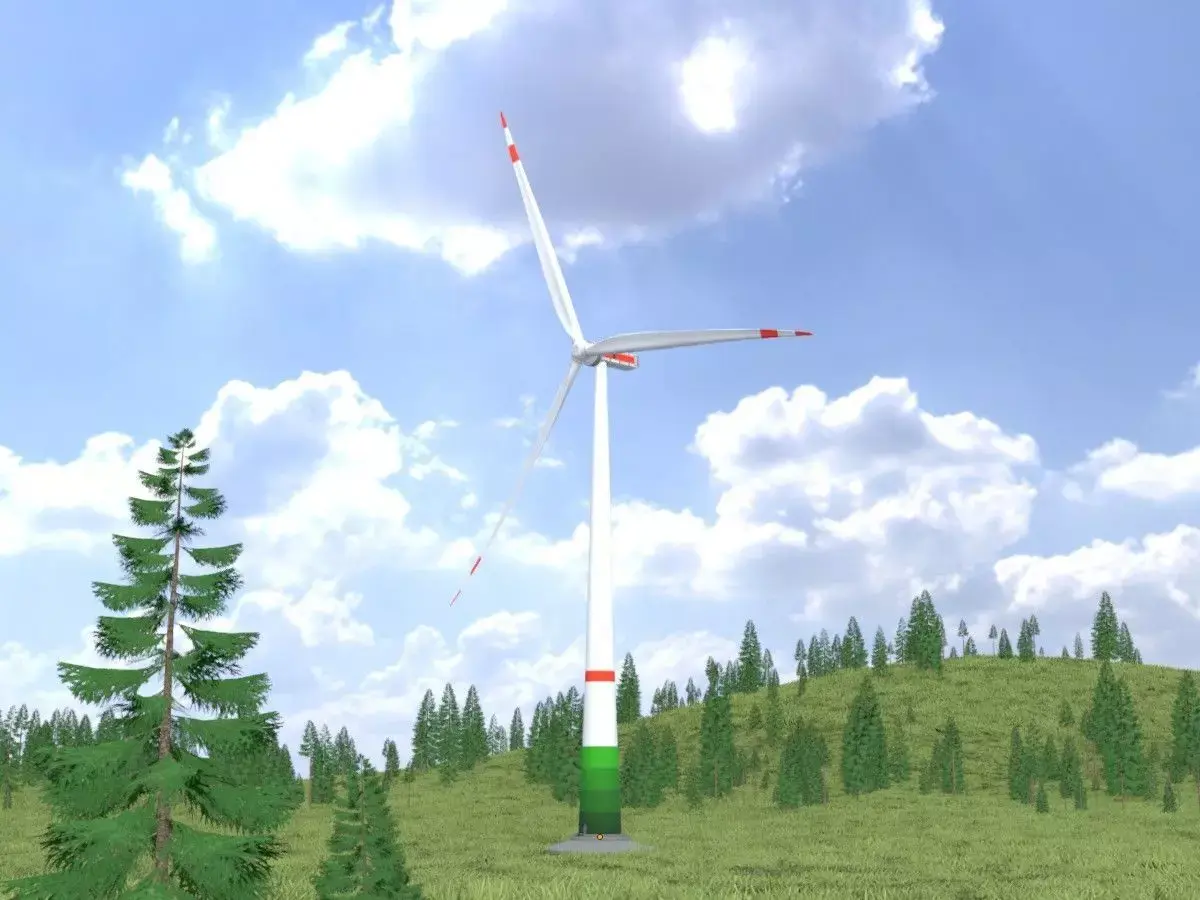 Wind turbine E1 H-132 RD 172 m with animation and Foundation Low-poly 3D model