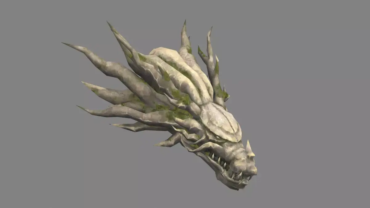 Evil dragon head stone sculpture Low-poly 3D model