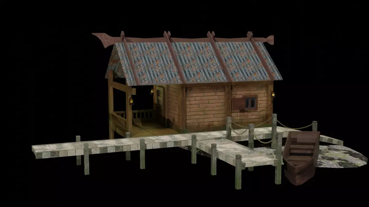 Old Style Fishing Hut Low-poly 3D model