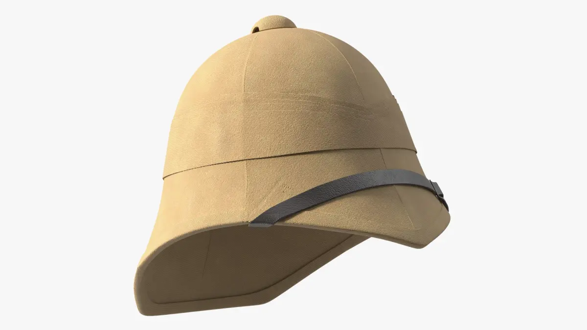 19th Century Military Pith Helmet Beige Brim Strap 3D model