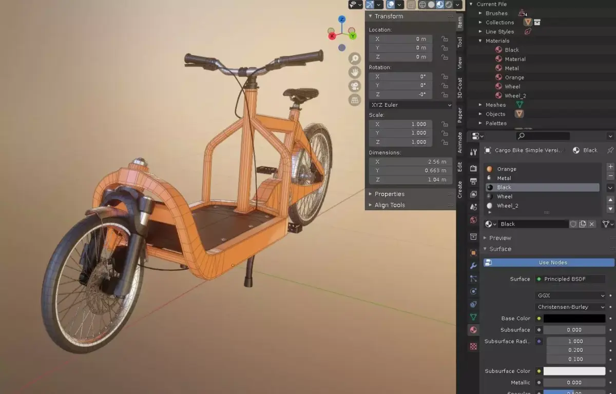 Cargo Bike Simple Version Low-poly 3D model