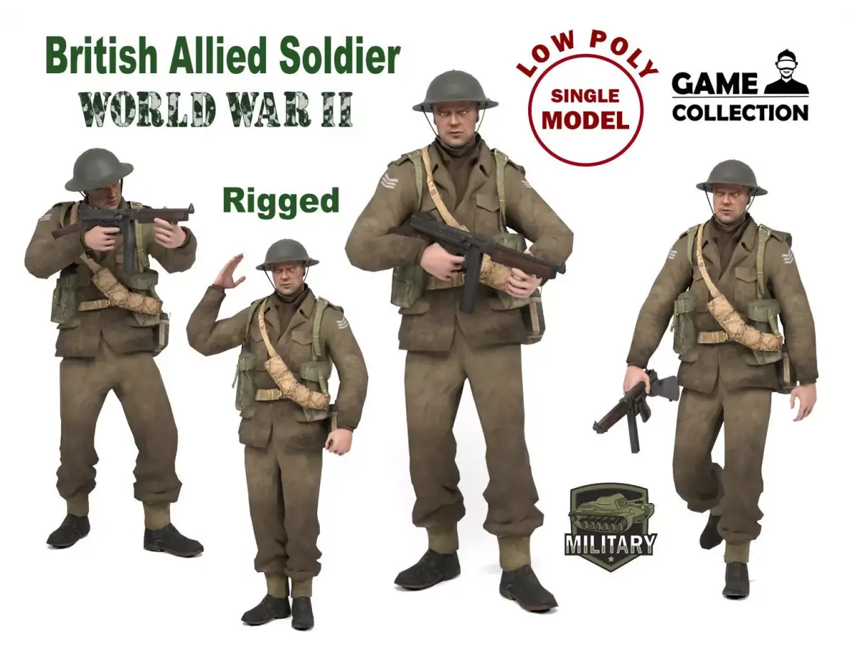 British Allied Soldier Low-poly 3D model