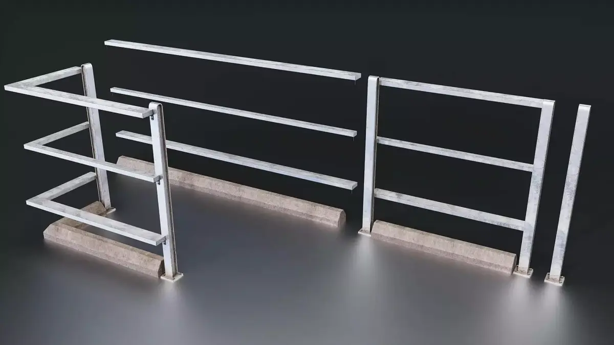 Industrial Metal Barrier Fence Low-poly 3D model