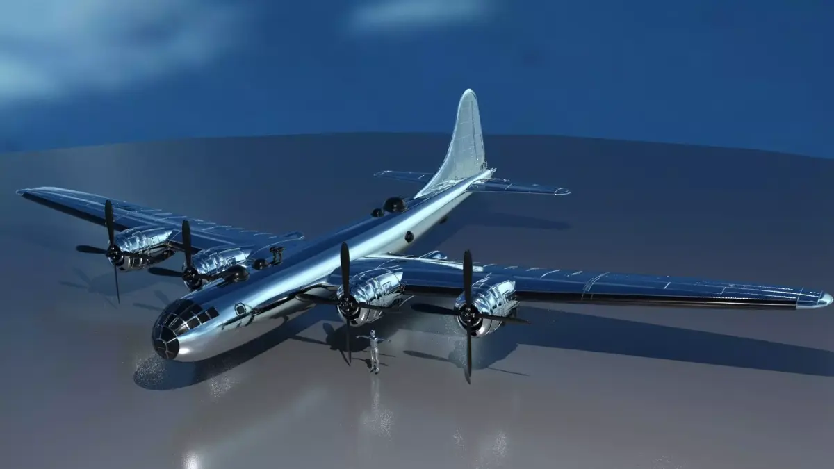 EnolaGay B-29 Superfortress bomber and LittleBoy Atomic Bomb 3D model