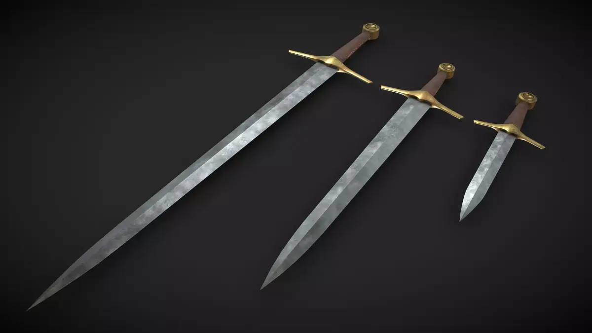Dagger  Short sword and Longsword Low-poly 3D model
