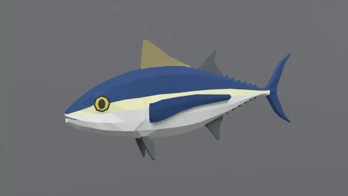 Low Poly Cartoon Tuna Fish Low-poly 3D model