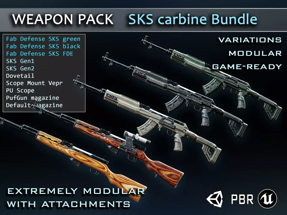 rifle SKS - weapon pack Low-poly 3D model