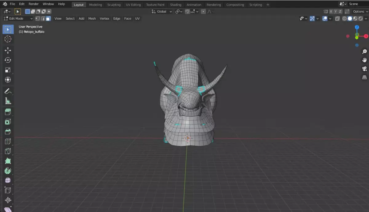 Asian buffalo base mesh Low-poly 3D model