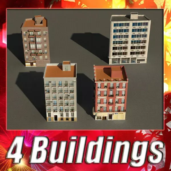 Building Collection 9-12 Low-poly 3D model