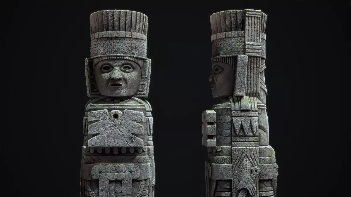 Statue Aztec Atlante Tula Low-poly 3D model
