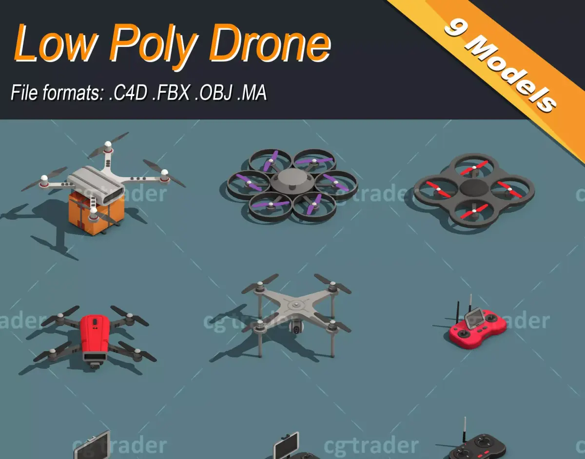 Low Poly Drone Isometric Icon Pack 01 Low-poly 3D model