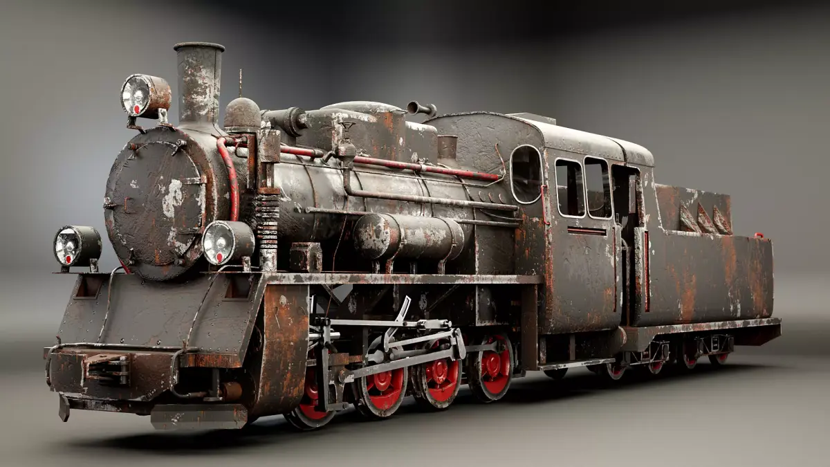 Narrow-gauge Rusted Old Black Steam Locomotive 3D model