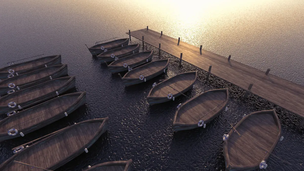barque boats on dock at sunset 3D model