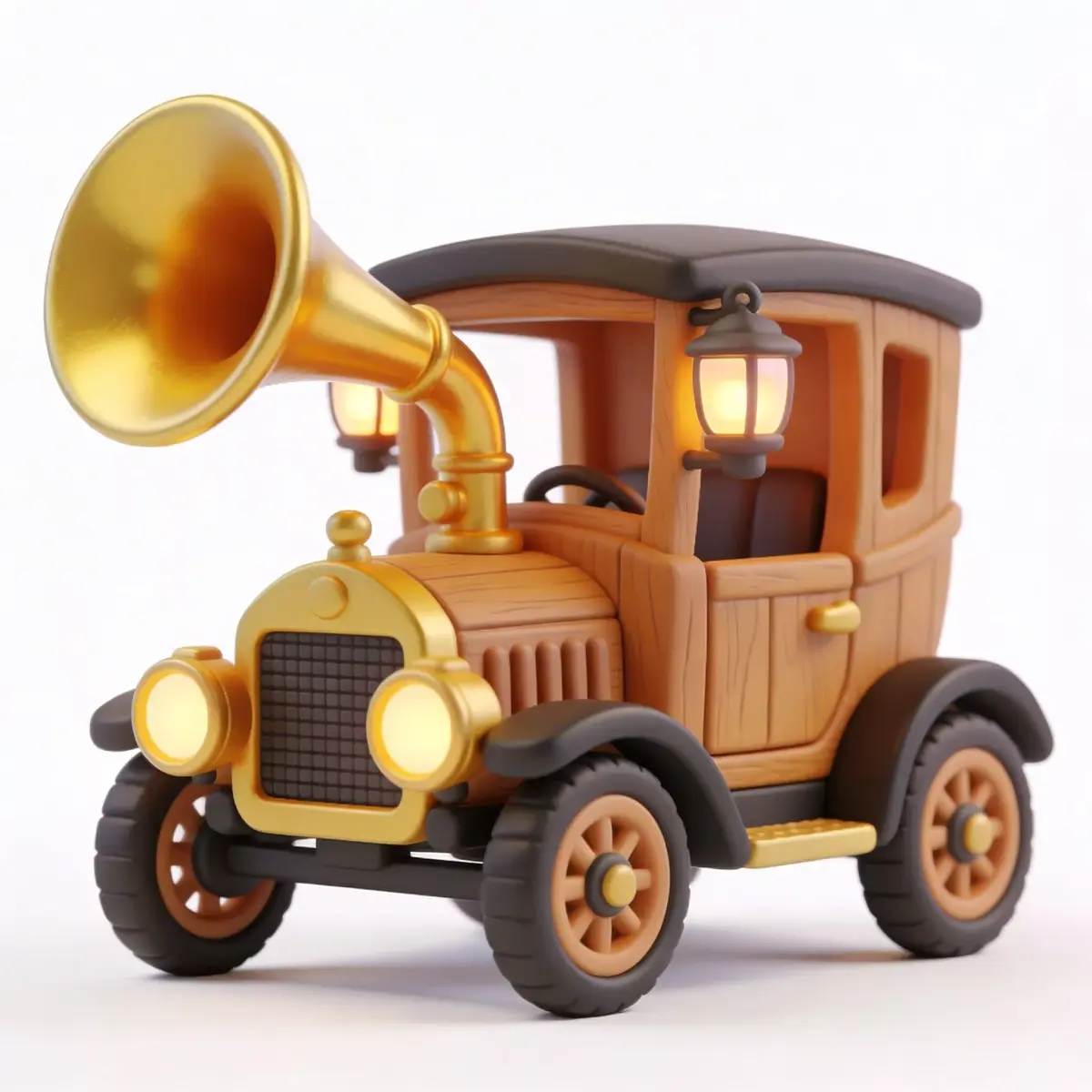 20th Century Stylized Chibi Brass Era Car 3D Model Low-poly 3D model
