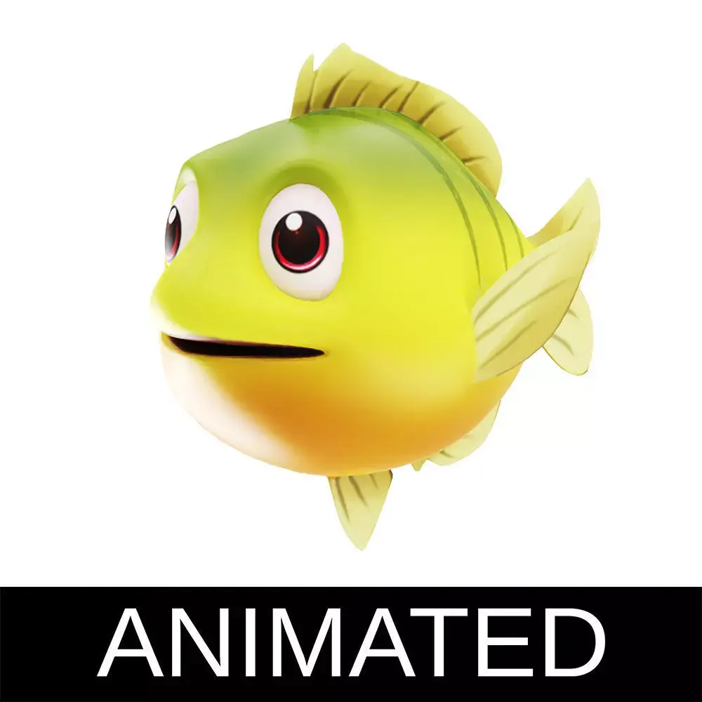 Bluegill Fish Cartoon Animated Low-poly 3D model
