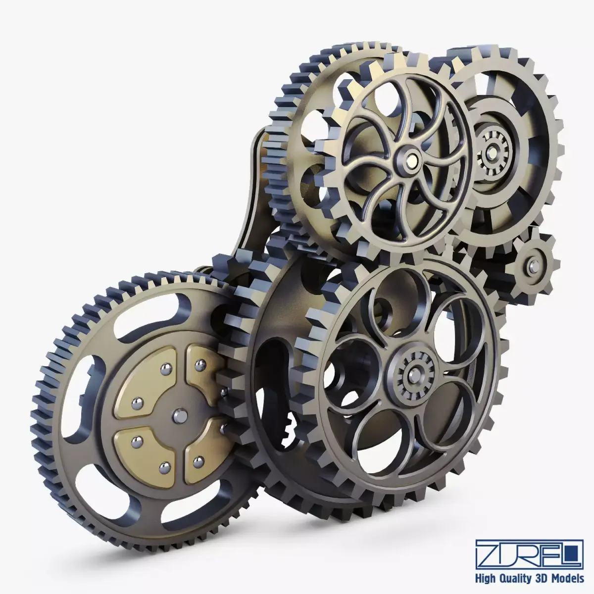 Gear Mechanism Low Poly v 3 Low-poly 3D model