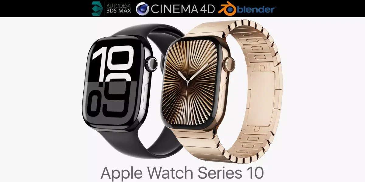 Apple Watch Series 10 Jet Black and Titanium Gold 3D model