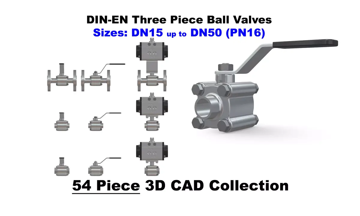 DIN EN - Three Piece Ball Valves CAD Files 3D model