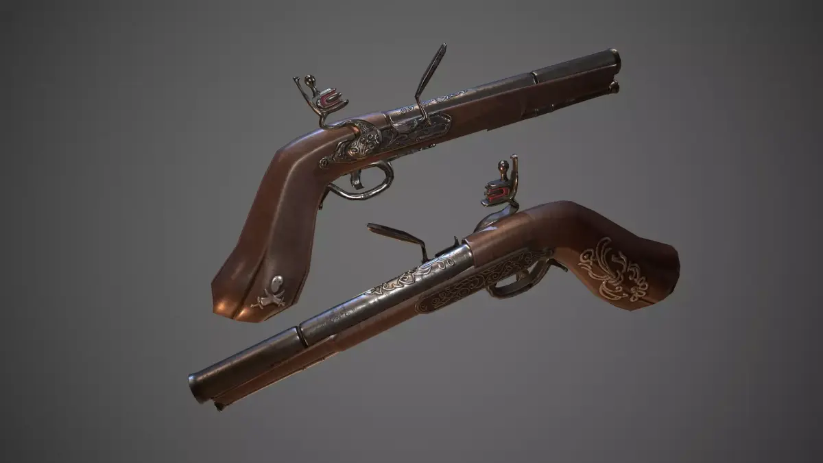  Pirate flintlock pistol  Low-poly 3D model