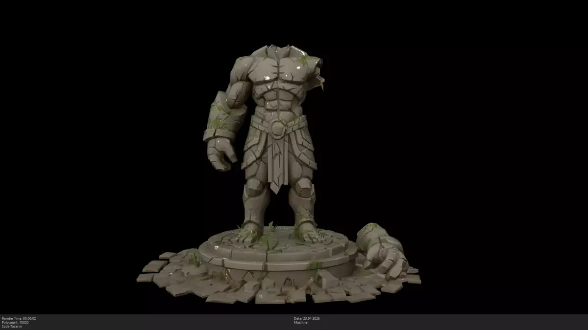 Stylized Ancient Ruined Golem Statue Game Ready - AI Low-poly 3D model