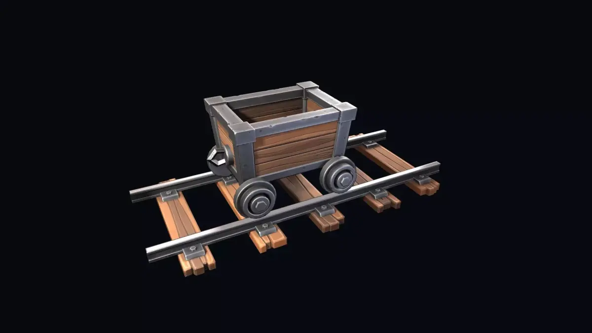 Stylized trolley and rails  Low-poly 3D model