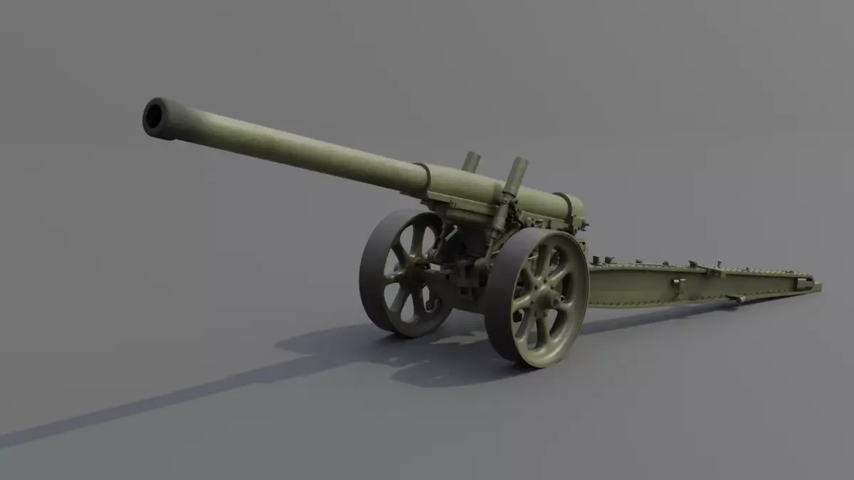 Type 89 15 cm cannon Low-poly 3D model