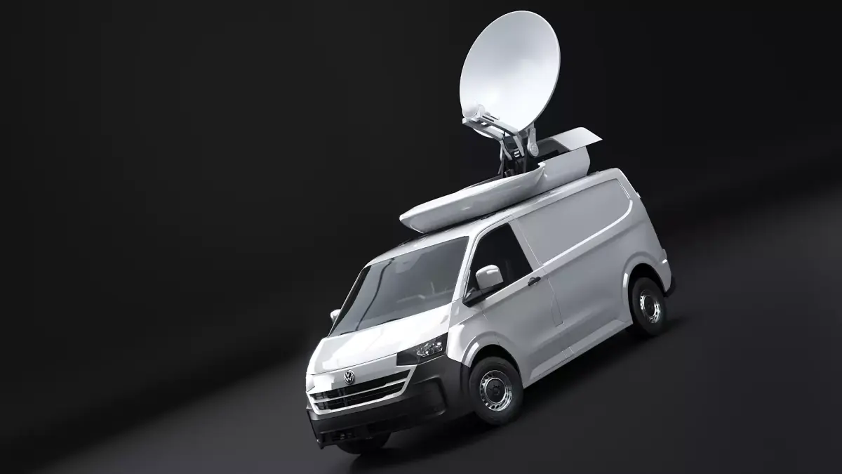 TV Satellite News Van with Roof Dish VW Transporter T7 Low-poly 3D model