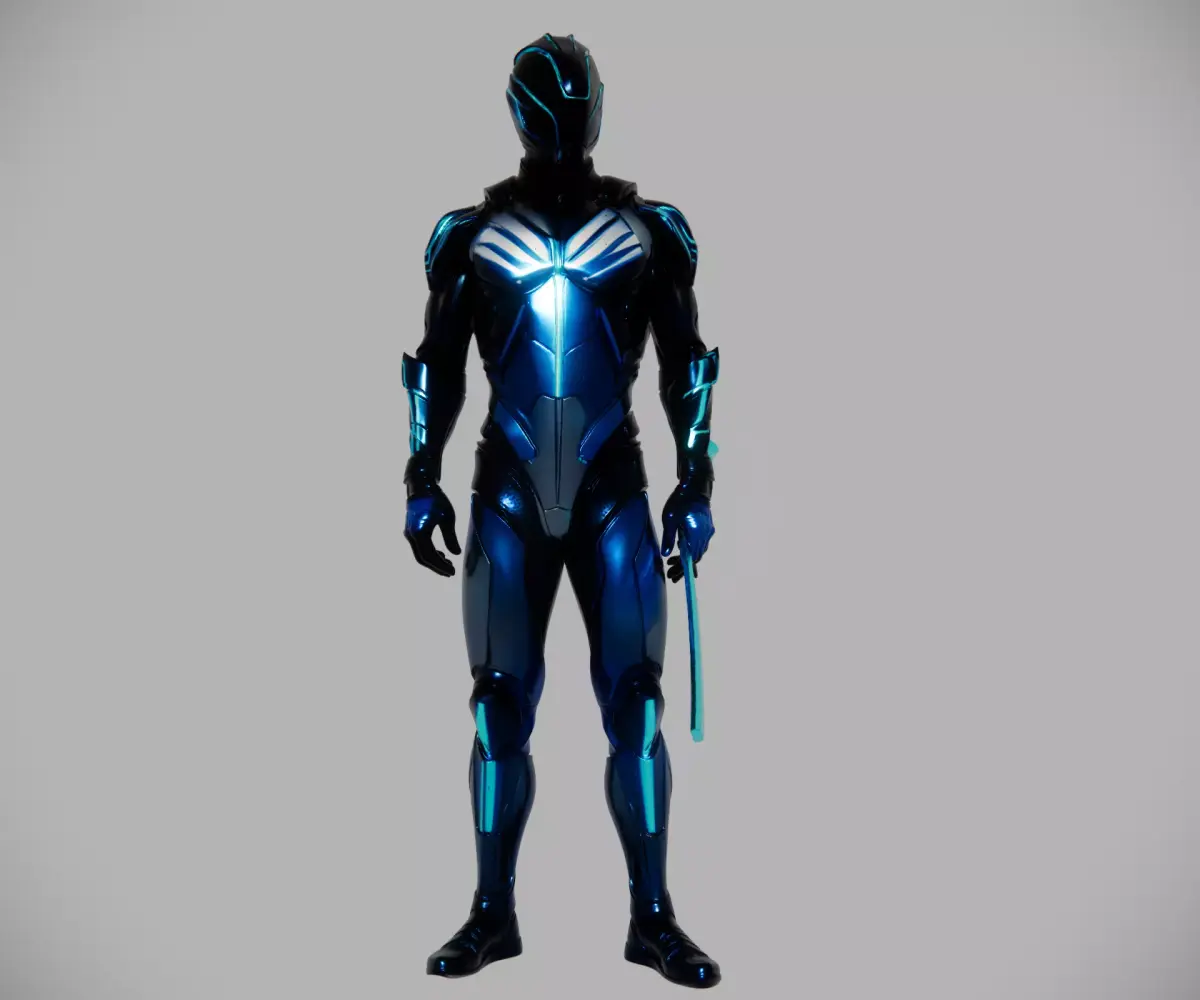 Blue Neon Sci Fi Cyborg 3D model