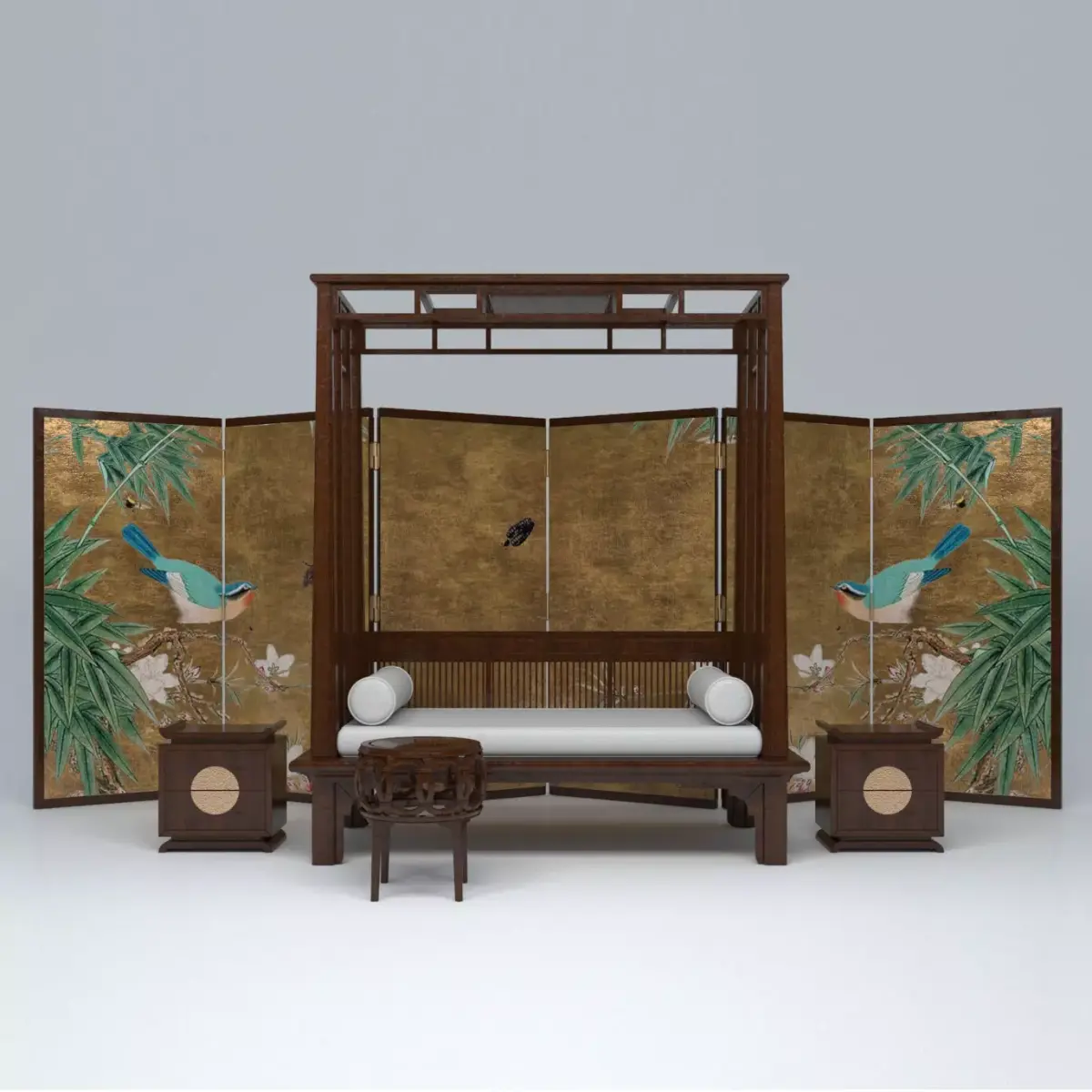 ZEN SET room divider with birds and flowers 3D model