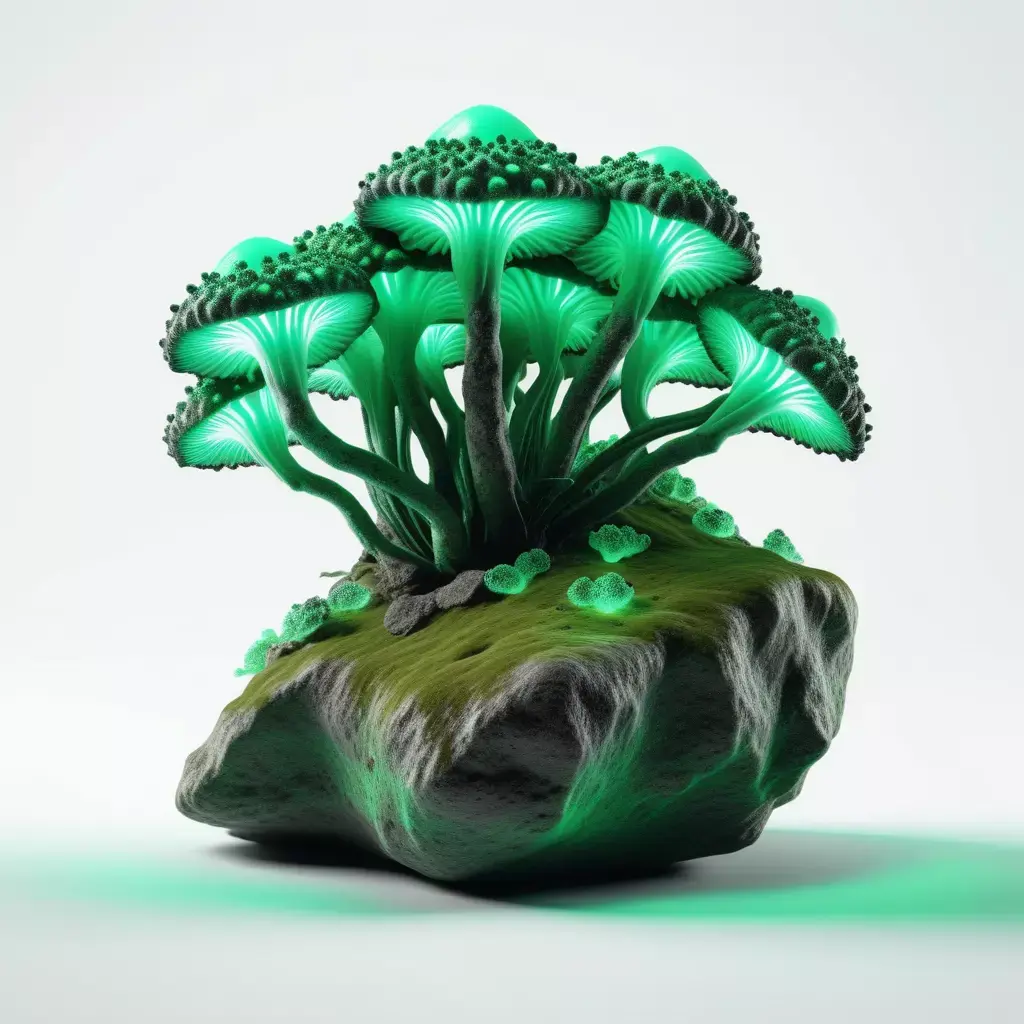 Bioluminescent Fantasy Mushroom Rock Cluster 3D model