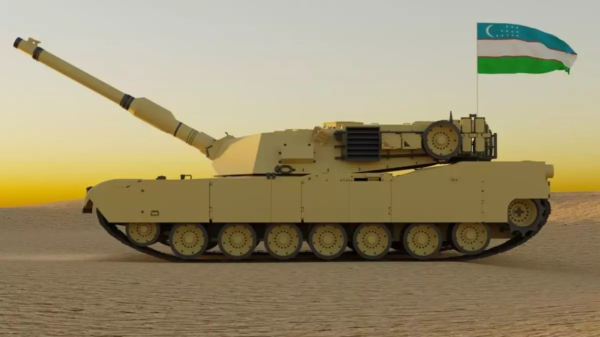 Abrams tank in desert with flag Low-poly 3D model