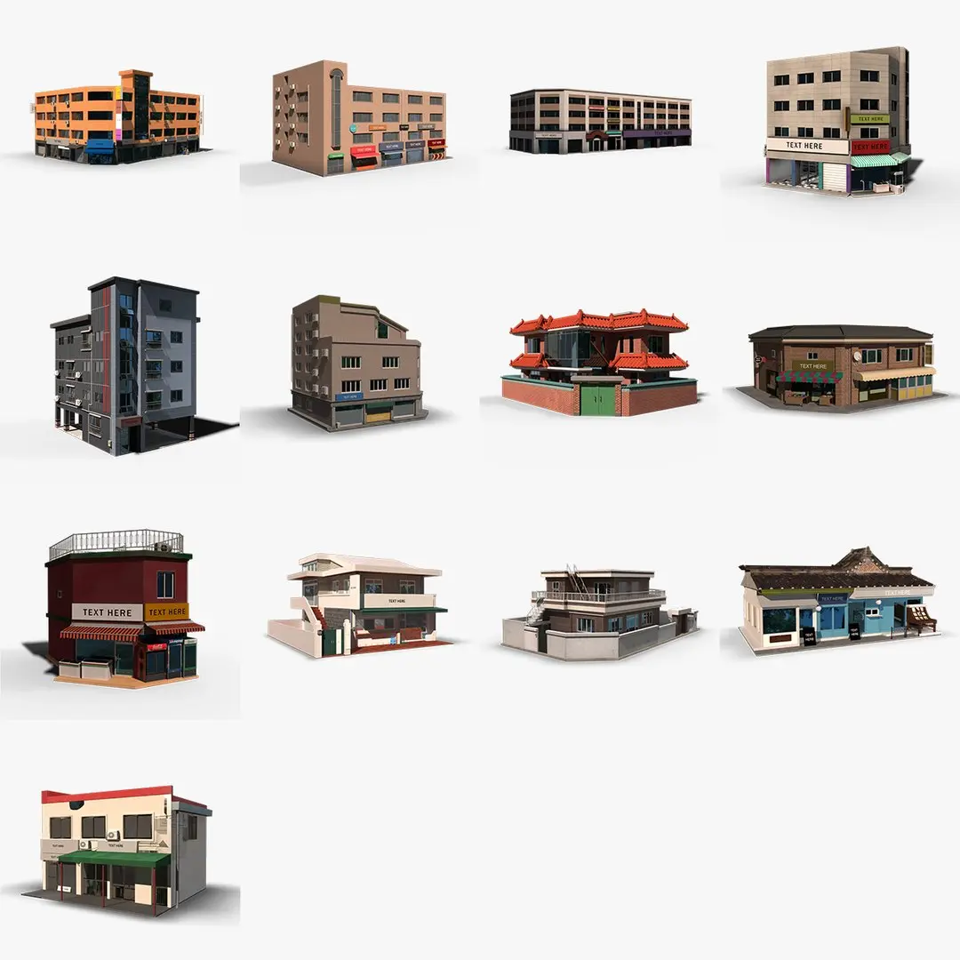 13 LowPoly Building in Korea Collection 01 3D model