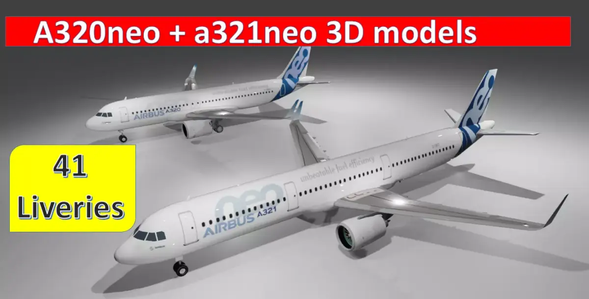 Airbus a320neo and a321neo low poly 3d model 41 liveries 3D Model Collection