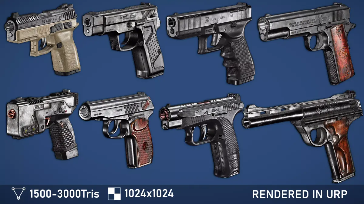 Game Ready Guns Vol01-Pistols Low-poly 3D model