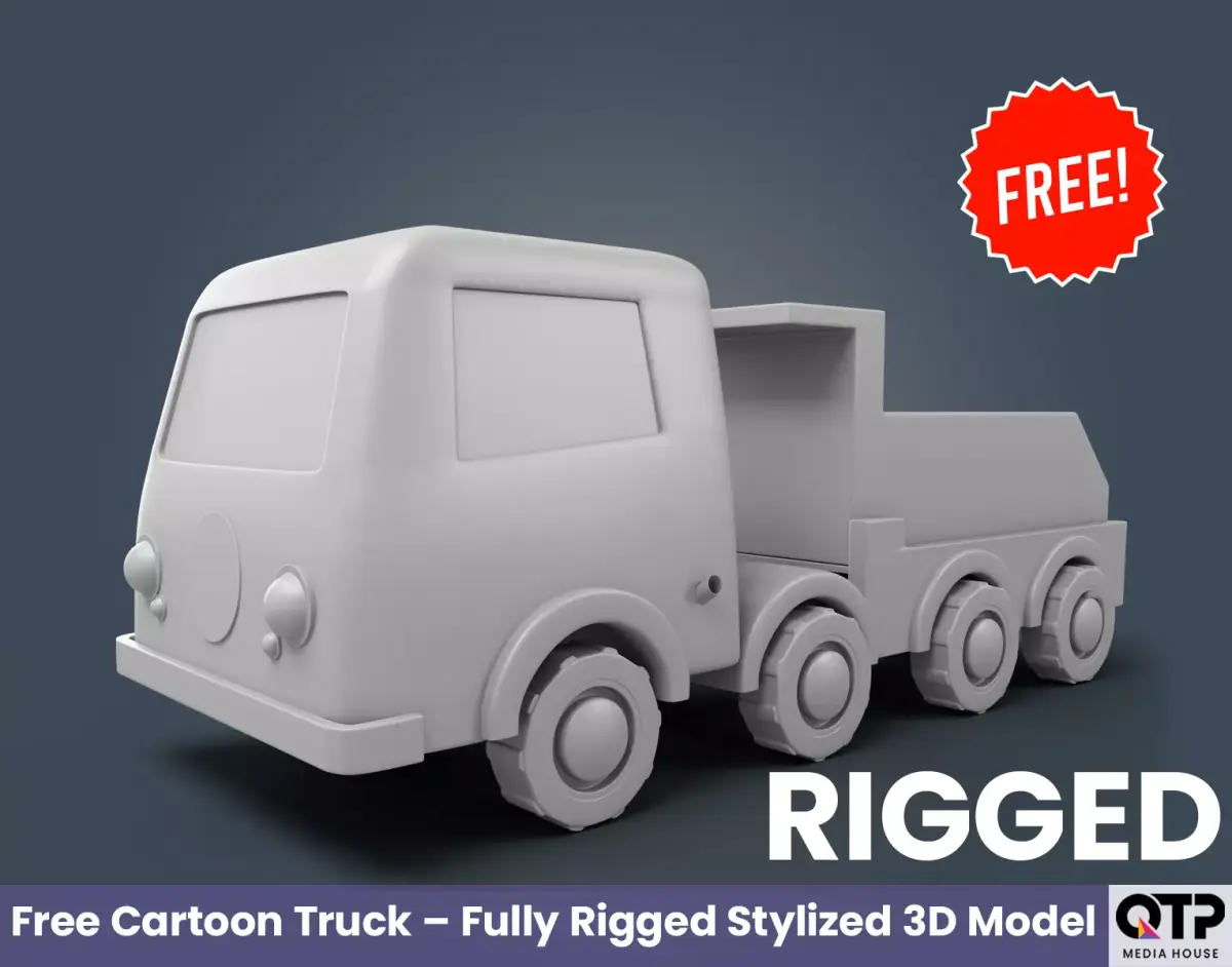 Free Cartoon Truck - Fully Rigged Stylized 3D Model Animation Free low-poly 3D model