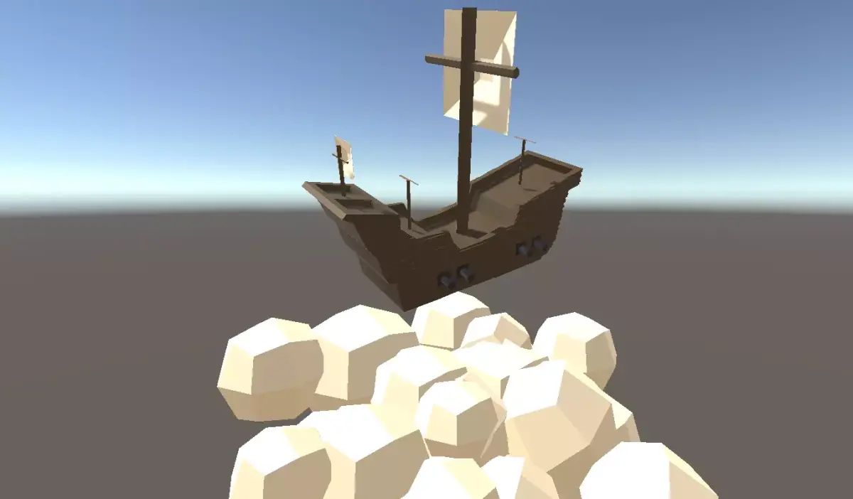 Flying Ship on the Clouds low poly flat retro style 3D model