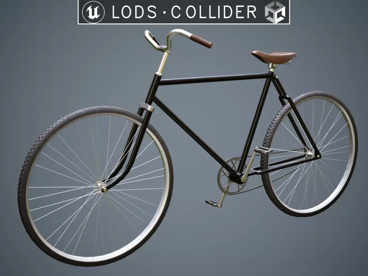 Vintage Bicycle Black - Updated for 2021 Low-poly 3D model