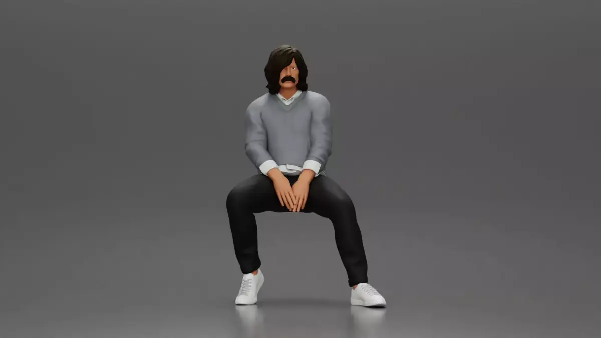 Man in Casual Sweater and Sneakers Sitting with Relaxed Posture 3D print model