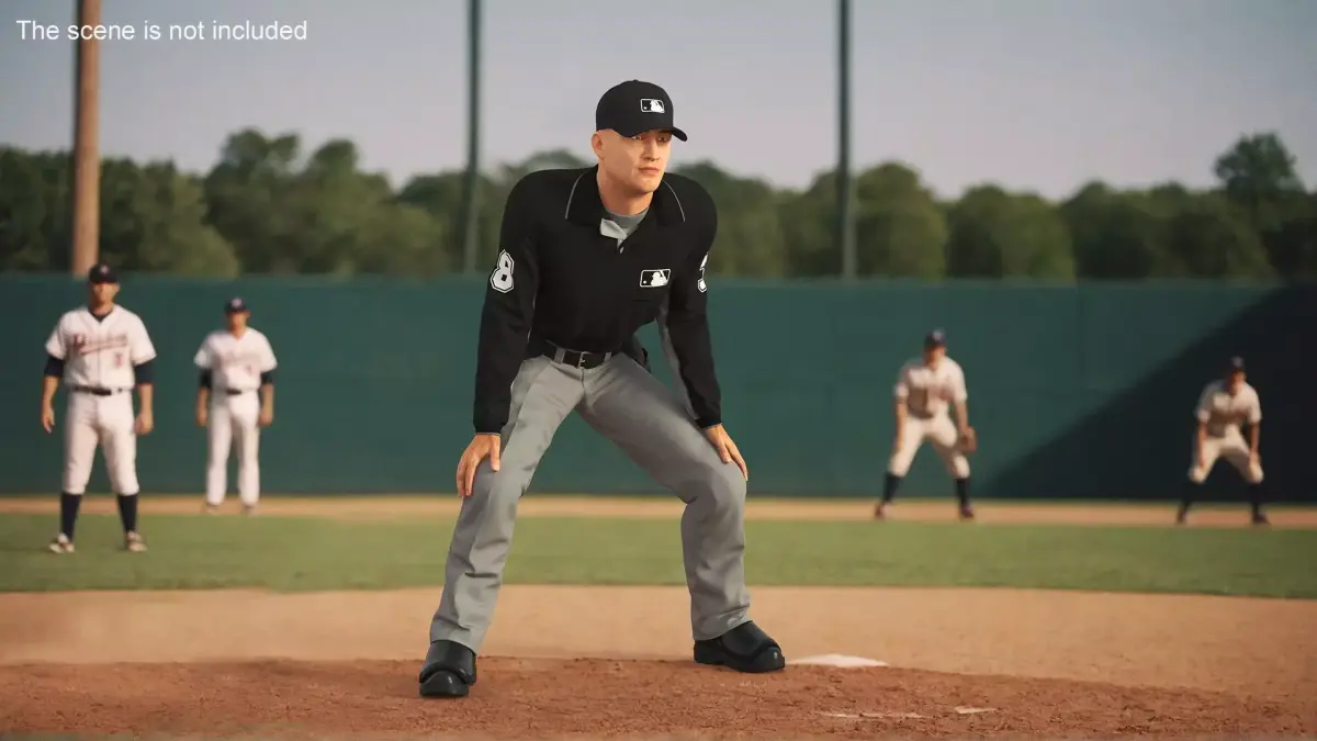 Baseball Umpire in Cap Ready Pose 3D model