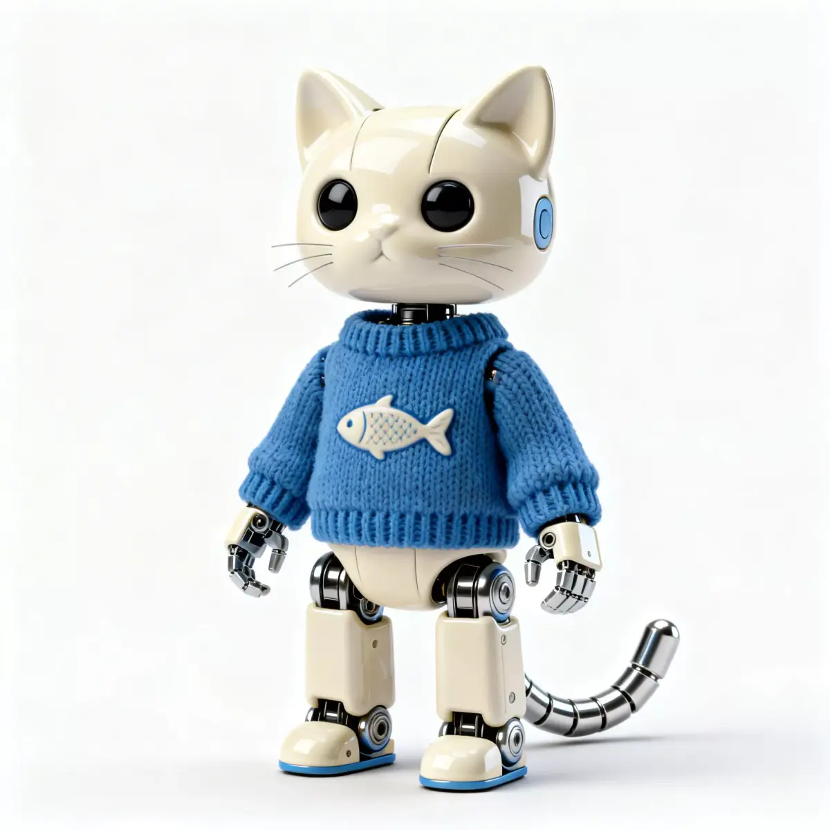 Realistic Robotic Cream Cat in Sweater 3D Model Low-poly 3D model