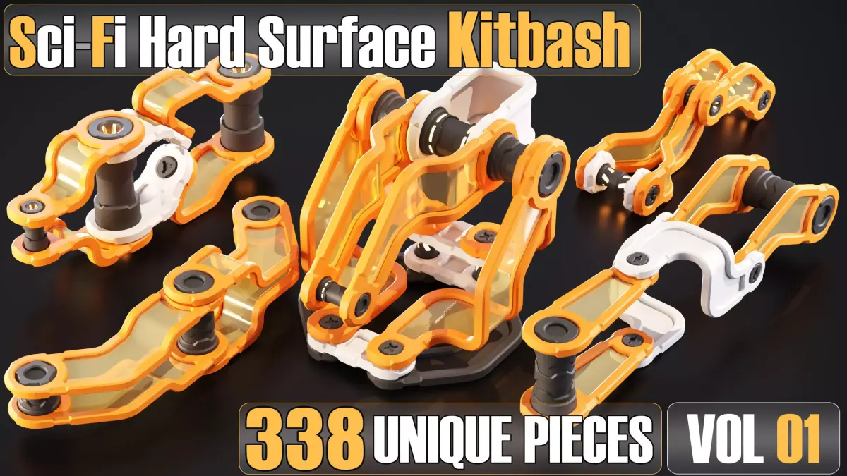 Sci-Fi Hard Surface Kitbash 338 PIECES APack Vol01 Low-poly 3D model