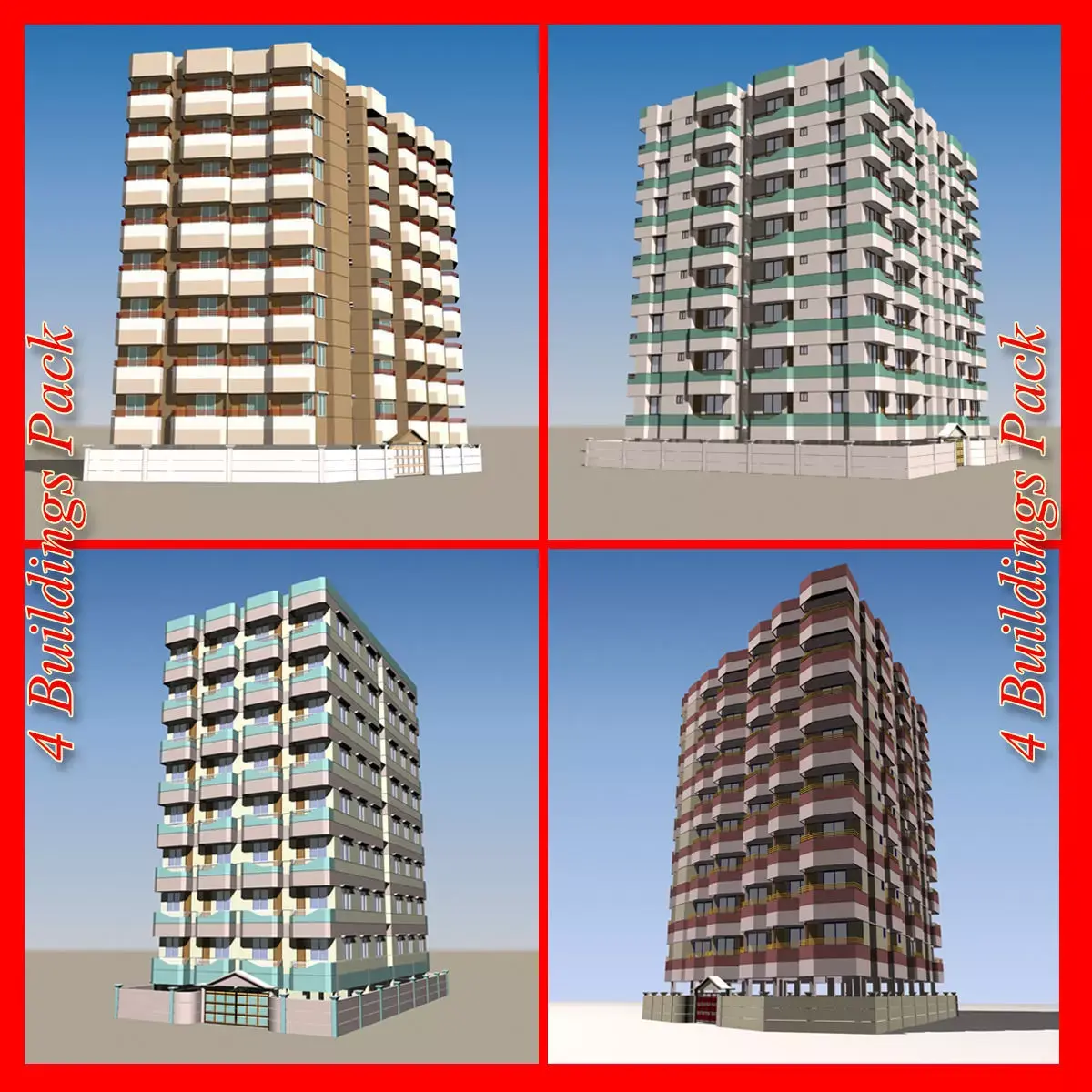 4 Apartment Buildings Pack 3D model