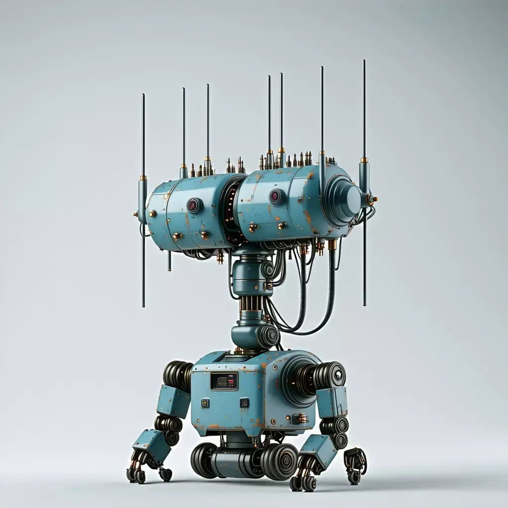 Vintage SciFi Robot with Antennas Low-poly 3D model